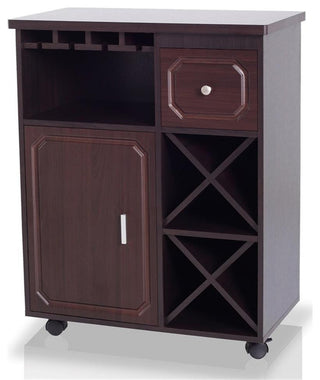 Furniture of America Odette Wood Wine Rack Kitchen Cart in Espresso