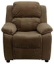 Deluxe Padded Brown Microfiber Kids Recliner with Storage Arms