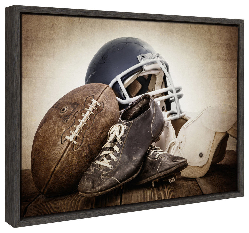Sylvie Vintage Football Gear Framed Canvas by Shawn St. Peter, Gray 18x24