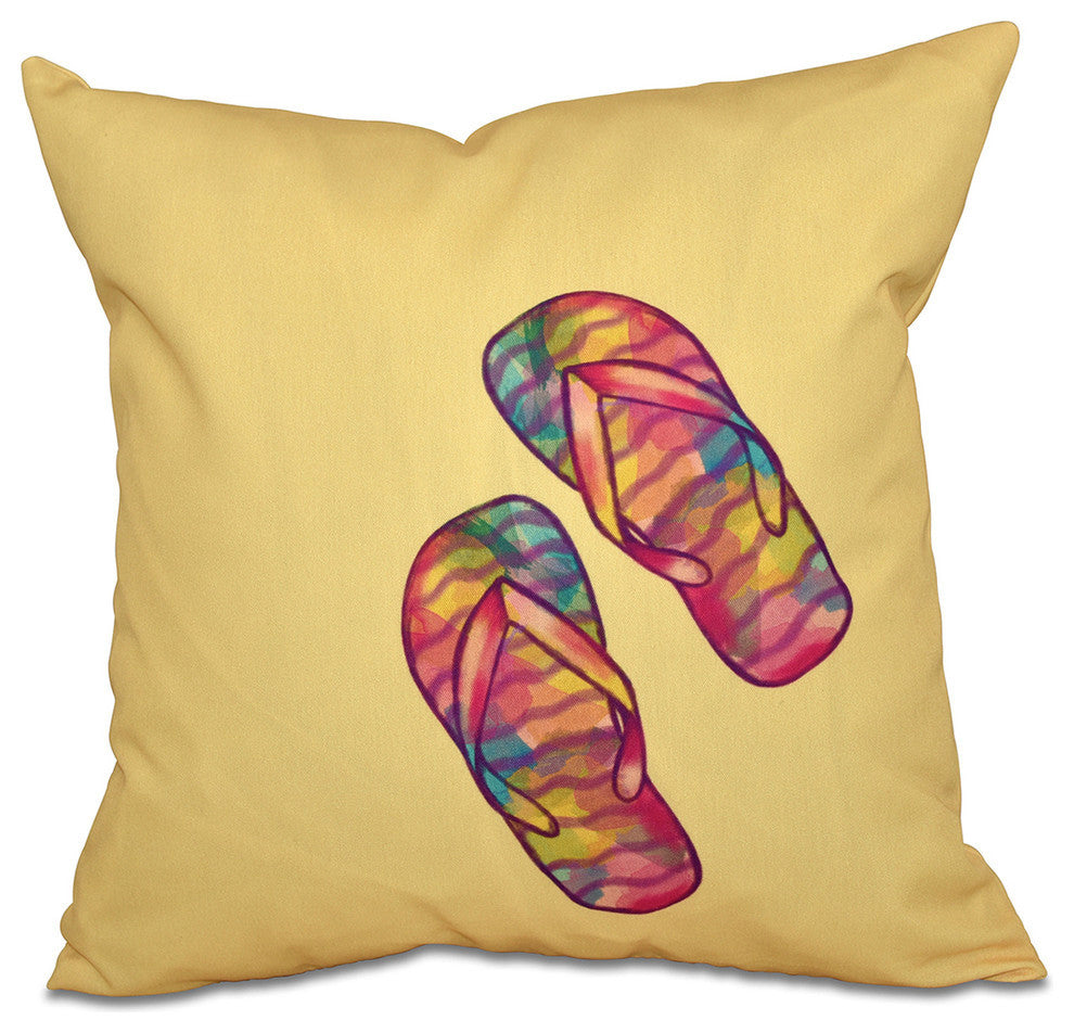 Rainbow Flip Flops, Geometric Print Pillow, Yellow, 16"x16"