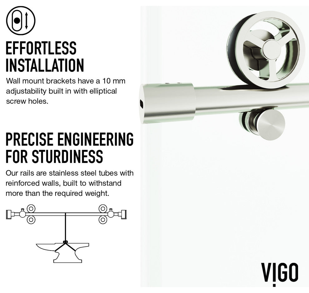 VIGO Elan Cass Aerodynamic 60" to 64" W x 76" H Frameless Sliding Shower Door, Stainless Steel, Clear Glass