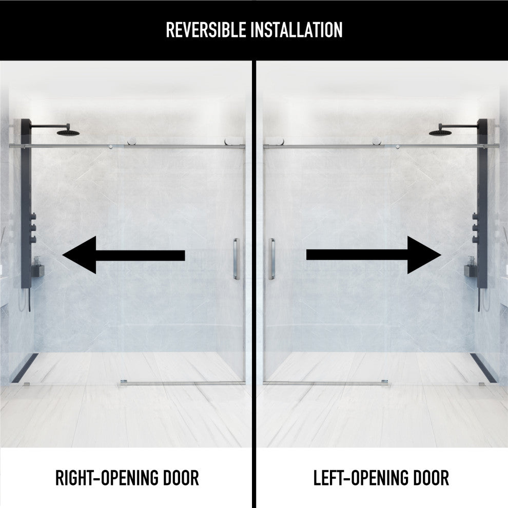 VIGO Elan Frameless Sliding Shower Door, V-Motion, Clear Glass, Chrome, 56" to 60" W X 76" H