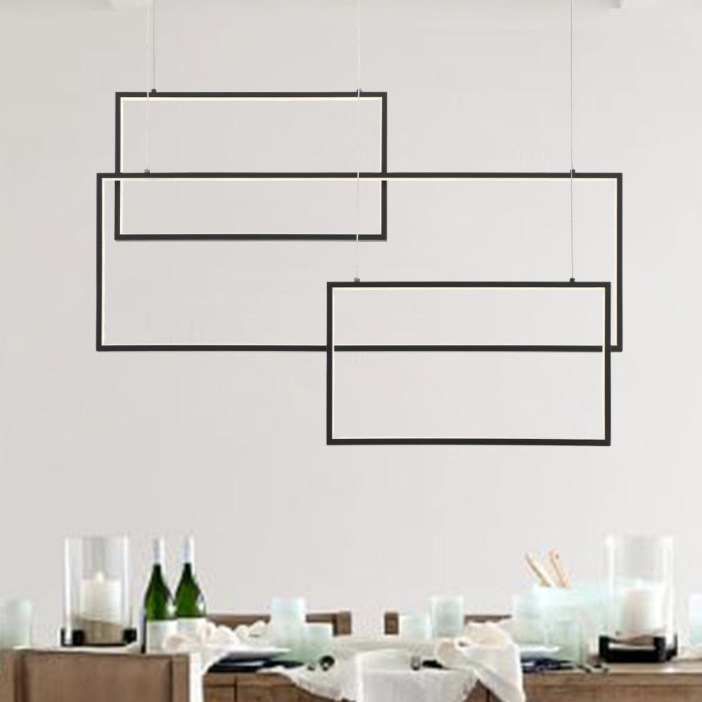3-Light Unique Geometric LED Chandelier, Black