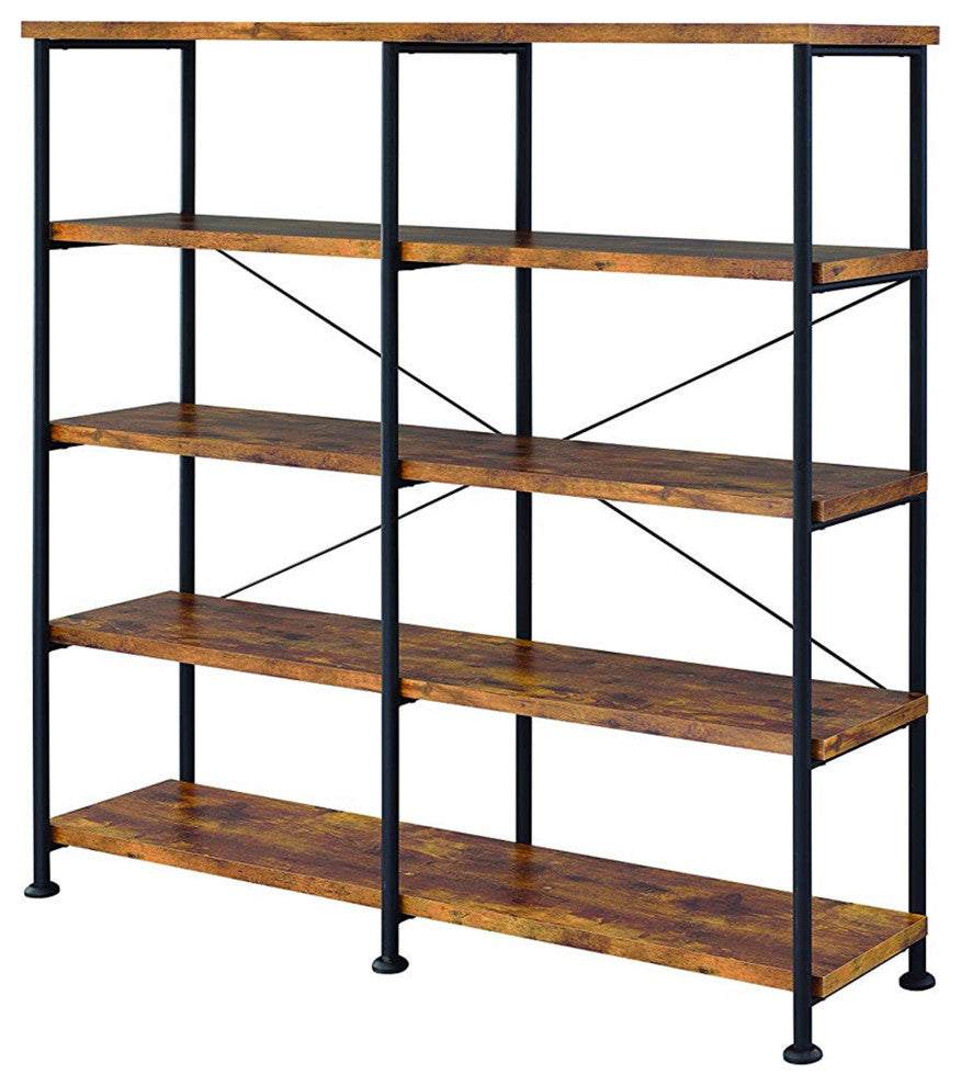 63" Industrial 4 Tier Bookshelf Particleboard Metal Frame, Brown