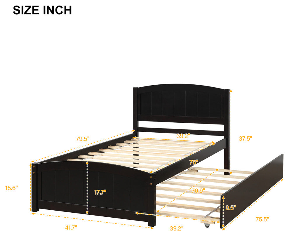 Gewnee Twin size Platform Bed with Trundle in Espresso