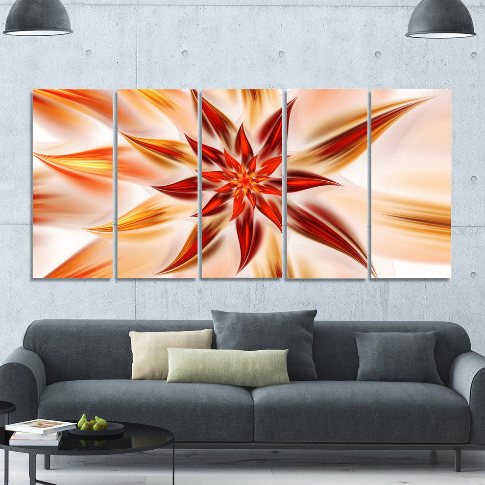 Dance of Brown Exotic Flower, Floral Canvas Art Print, 60"x28", 5 Panels