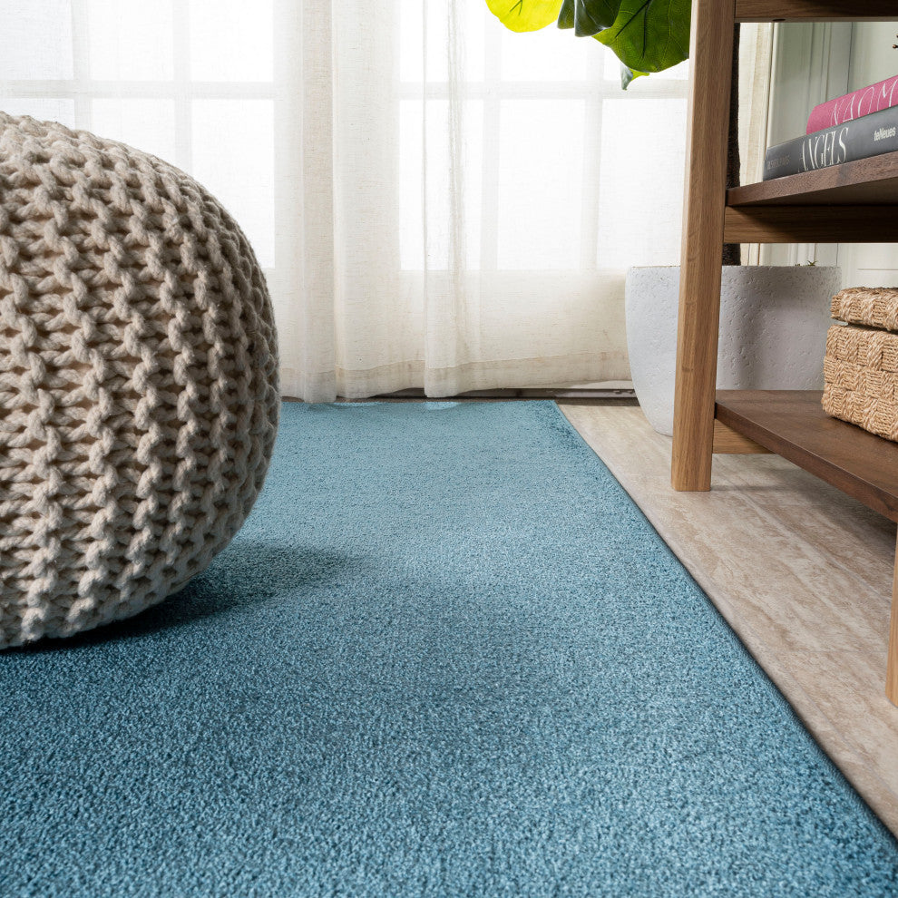 Haze Solid Low-Pile Runner Rug, Turquoise, 3 X 5