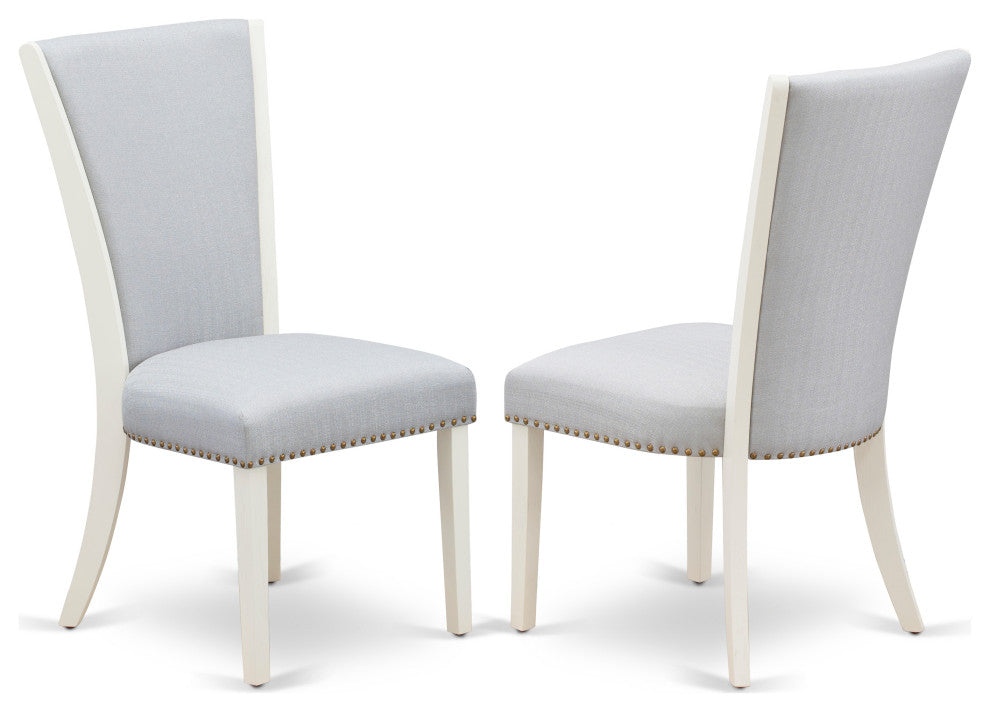 Set Of 2, Upholstered Chair- Parson Chairs, Linen White Wood Frame, Grey Seat