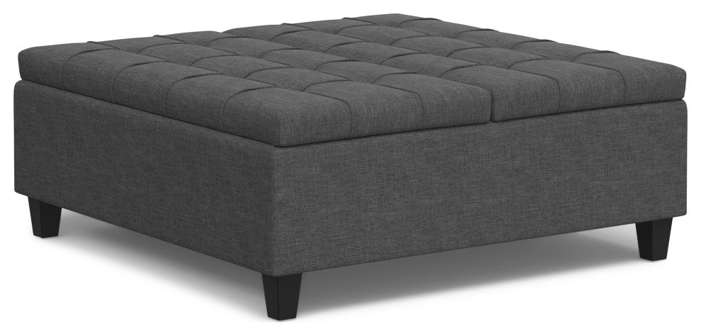 Harrison Large Square Coffee Table Storage Ottoman, Slate Grey