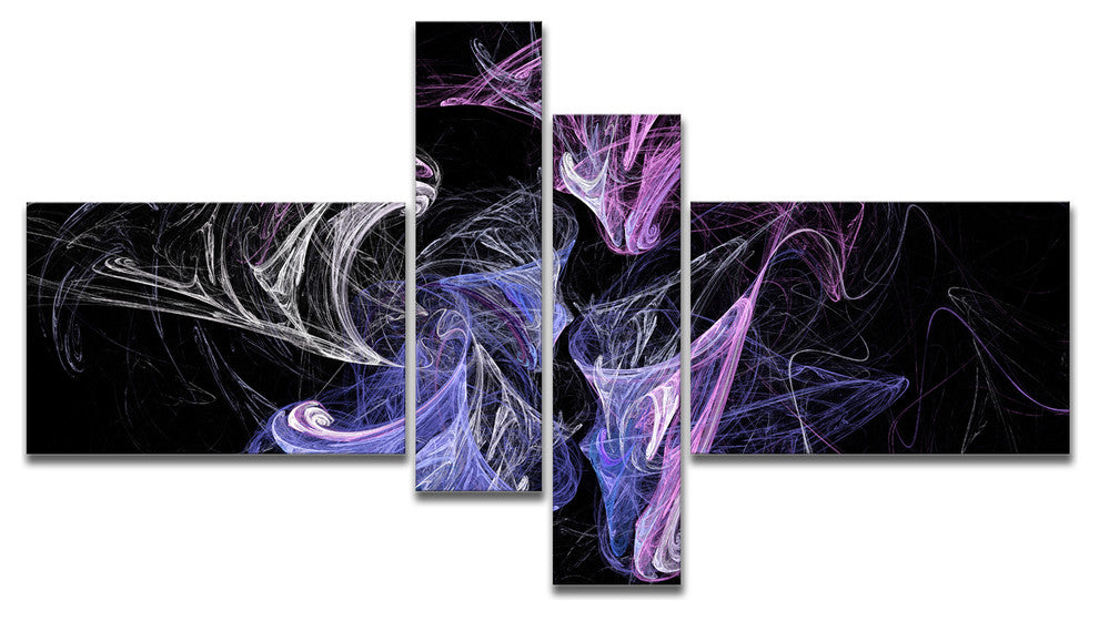 Billowing Smoke Blue Purple, Abstract Canvas art print, 60"x32", 4 panels