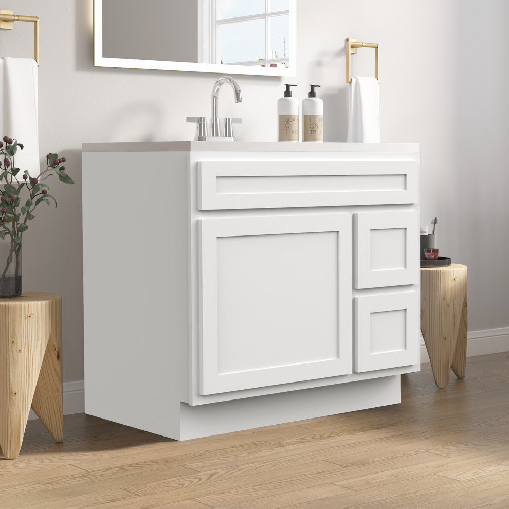 Vanity Art Vanity Base Cabinet, No Top, Drawers on Right, 36", White
