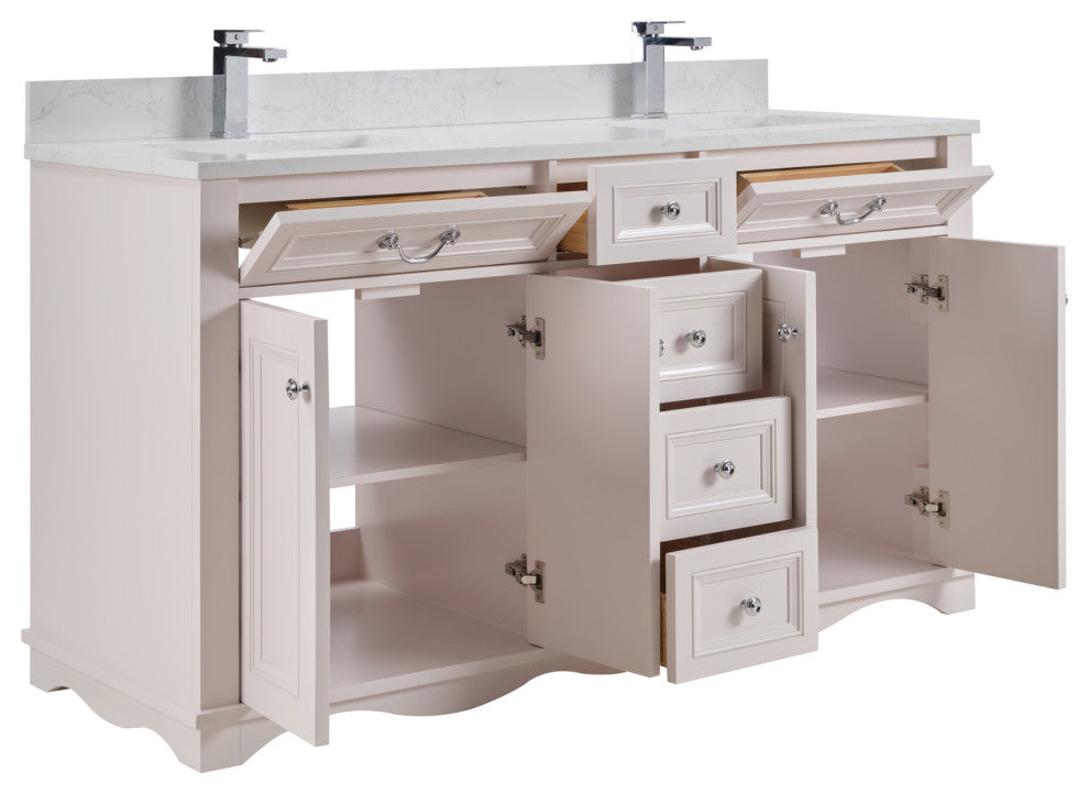 Legion Furniture WS2512 Series Bathroom Sink Vanity, Dreamy White, 60", Artificial Stone Top, Double Sink