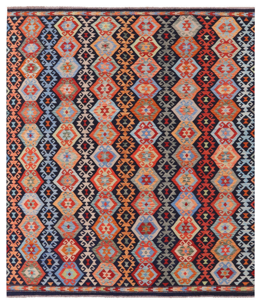 8' 8" X 10' 1" Wool On Wool Flat Weave Kilim Reversible Rug Q9458