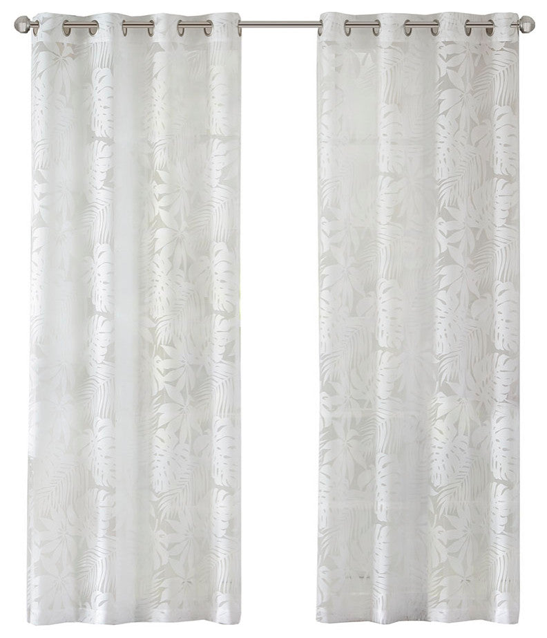 Madison Park Leilani Palm Leaf Burnout Window Sheer, White