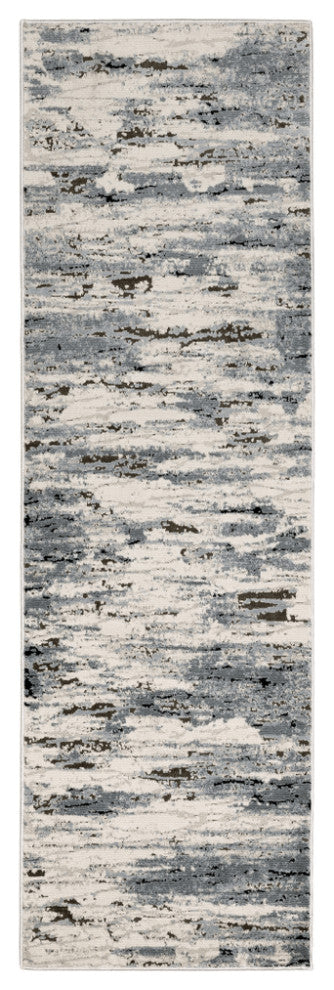 2' X 8' Blue Grey Beige And Brown Abstract Power Loom Stain Resistant Runner Rug