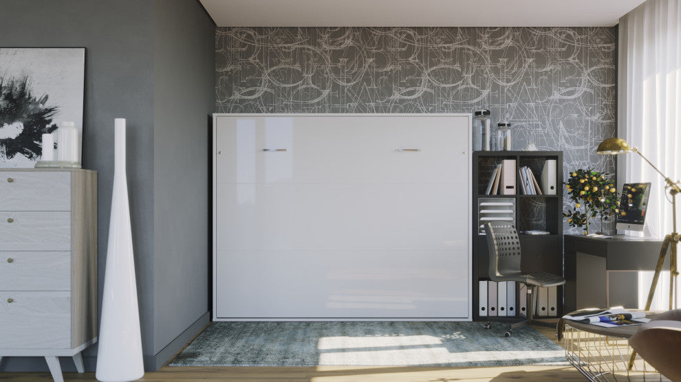 Invento Horizontal Murphy Bed With mattress 63 x 78.7 inch, White