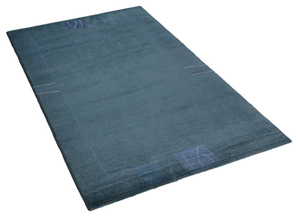 Hand Knotted Tibbati Wool Area Rug Contemporary Blue