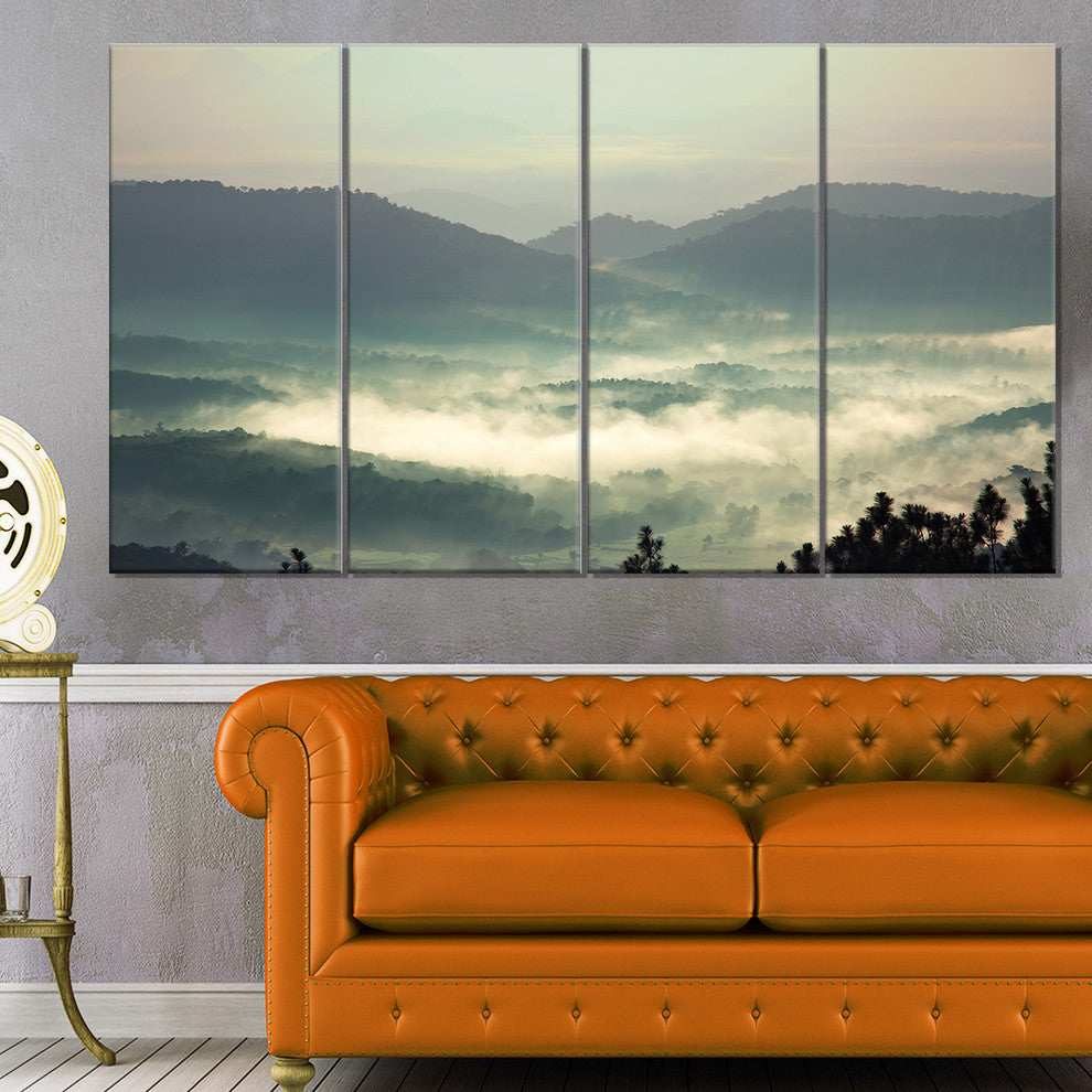 Beautiful Foggy Hills in Sri Lanka, Beach Photo Canvas Print, 48"x28", 4 Panels