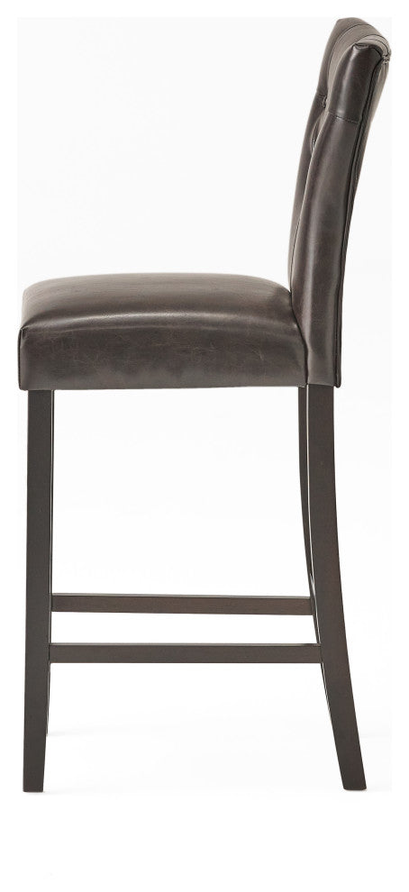 GDF Studio Pierre Brown Leather Barstools, Set of 2, Brown Leather, Bar Height