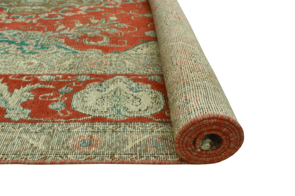 Vintage Distressed Kufuo Rust/Beige Rug, 9'4x13'7
