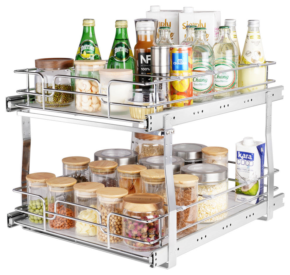 VEVOR 2-Tier Wire Pull Out Cabinet Under Sink Organizer 16x21" Drawer Basket