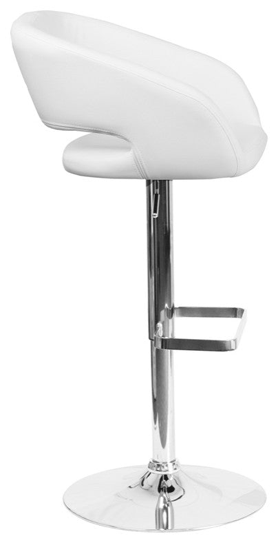 Adjustable Height Barstool With Chrome Base, White, Vinyl