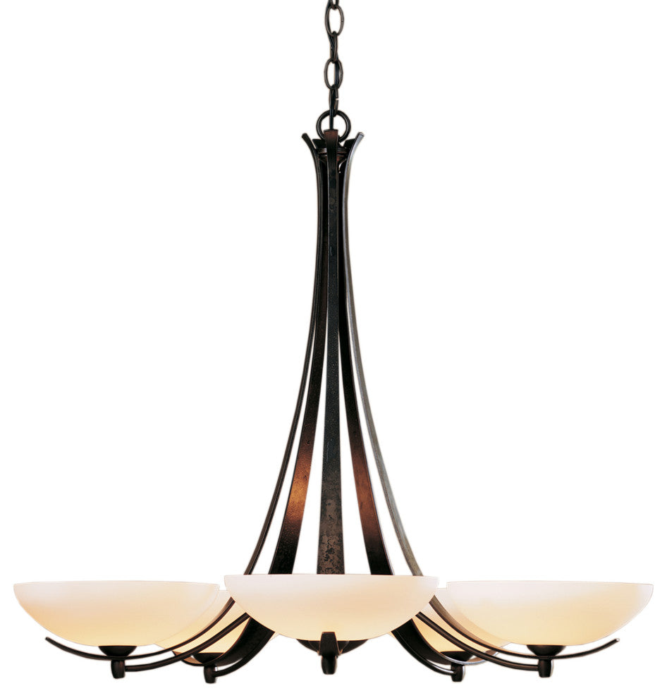 Aegis 5 Arm Chandelier, Dark Smoke Finish, Opal Glass