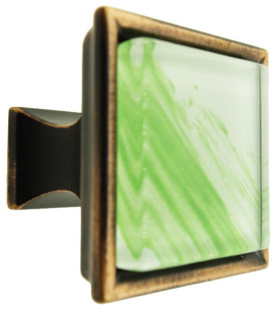 Hand Brushed Green Tilted Stroke Crystal Glass Oil Rubbed Bronze Classic Knob