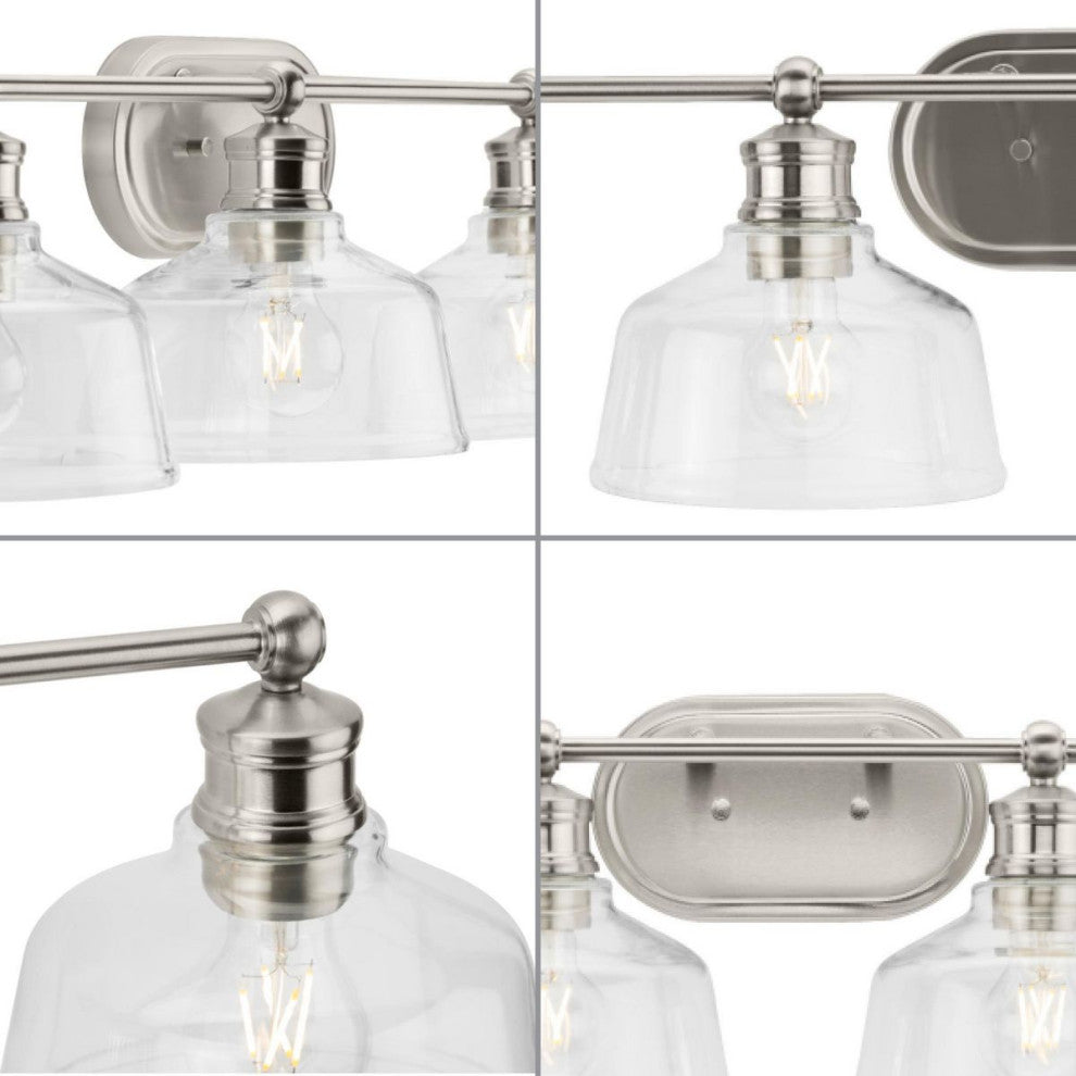 Singleton 4-Light 36" Brushed Nickel Farmhouse Vanity Light, Clear Glass Shades