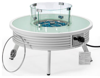 LeisureMod Walbrooke Round Fire Pit Table and Tank Holder With Slats, White