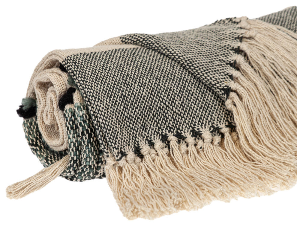 Multicolored Textured Boho Woven Handloom Throw With Tassels