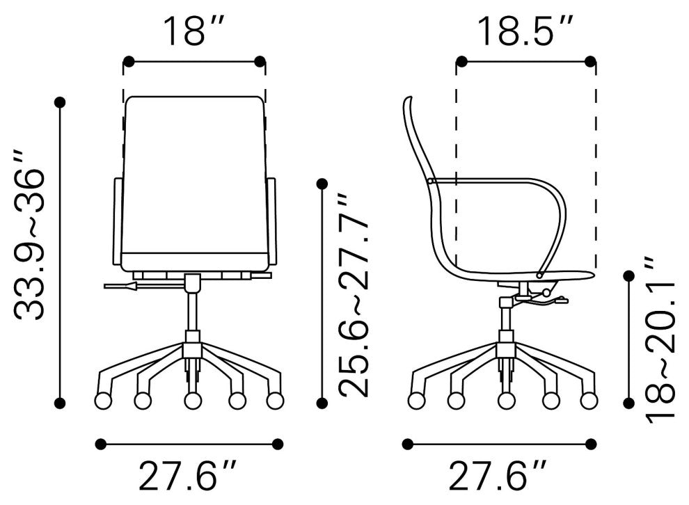 Computer Chair, Faux Vinyl Leather, Steel, Gray, Silver, Business Office
