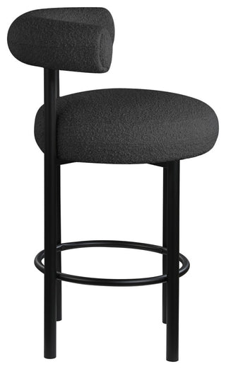 Bordeaux Upholstered Stool, Black, Boucle Fabric, Matte Black, Set of 2