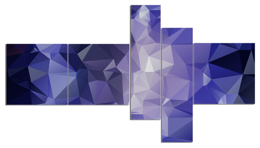Blue Polygonal Mosaic Pattern, Abstract Canvas Art Print, 60"x32", 5 panels