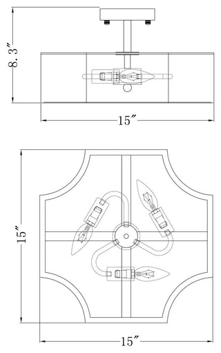 3-Light Modern Gold Semi-Flush Mount Lighting