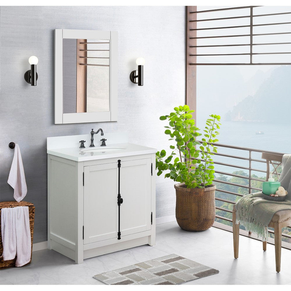30" Single Vanity, Glacier Ash, White Engineered Stone Top, Oval Sink
