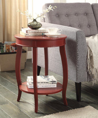 Benzara BM157289 Trendy Round Top Wooden Side Table, Red