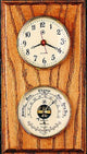 Brass Quartz Clock and Barometer/Thermometer on Oak Weather Station
