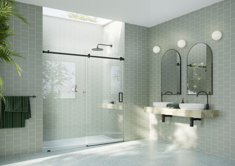 64-68"x78" Frameless Sliding Shower Door With Square Hardware, Matte Black
