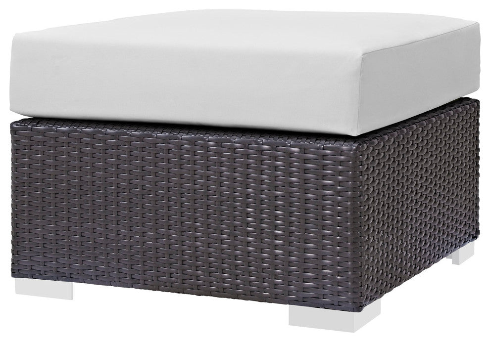 Lounge Sectional Sofa and Table Set, Rattan, Wicker, Dark Brown White, Outdoor