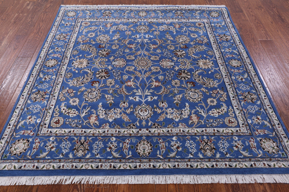 6' Square Persian Nain Wool & Silk Handmade Rug - Q13133