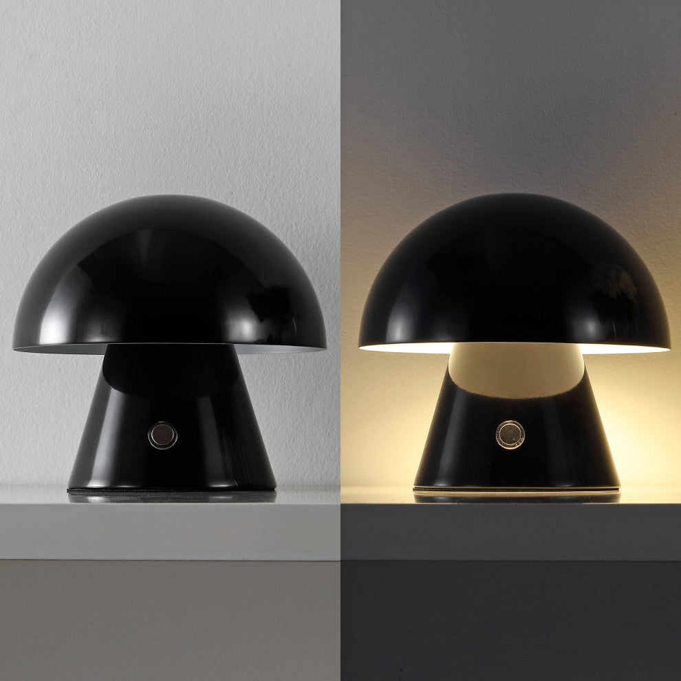 Porcini 7" Rechargeable/Cordless Iron Integrated LED Mushroom Table Lamp, Black