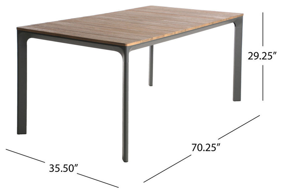 GDF Studio Jace Outdoor Aluminum and Wood Dining Table, Natural