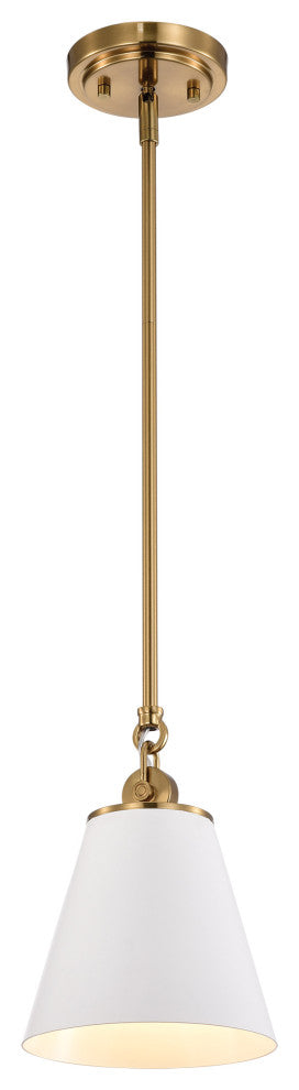Dover 1-Light Small Pendant, White With Vintage Brass