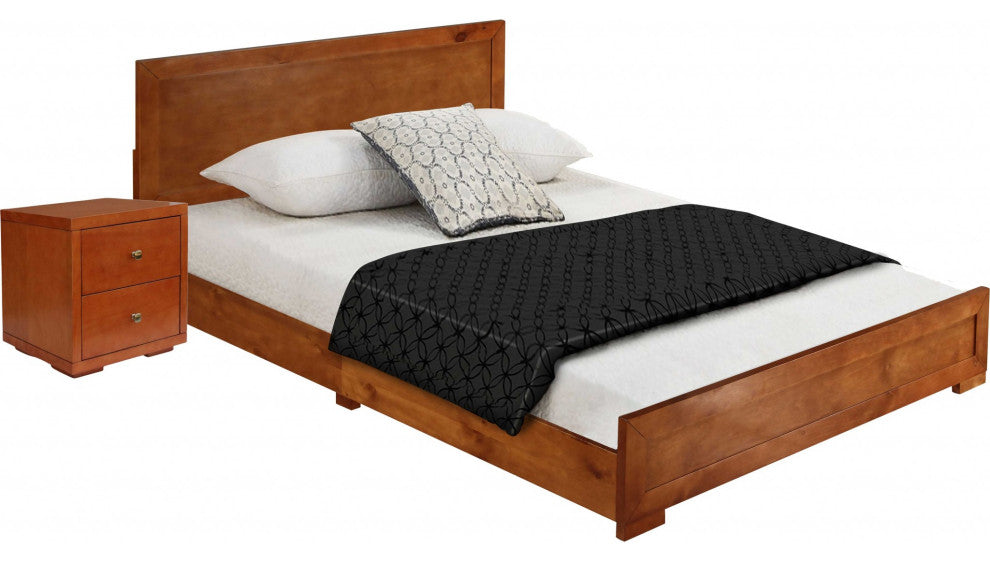 Moma Cherry Wood Platform Full Bed With Nightstand