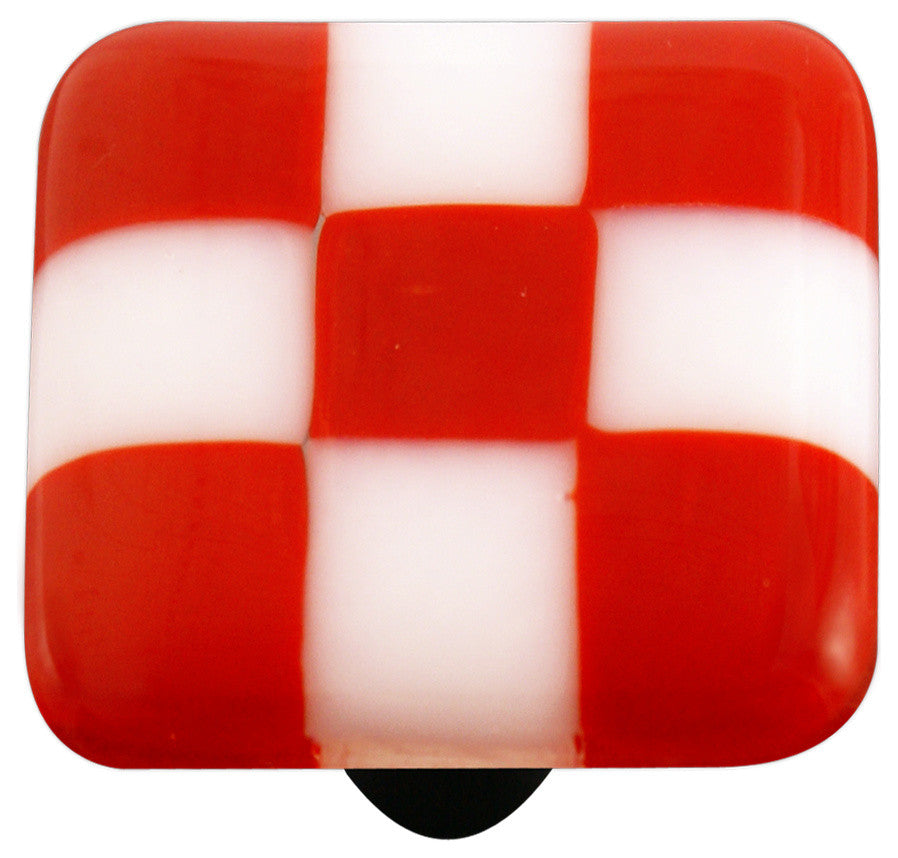 Art Glass Checked Knob, Alum Post, Brick Red White Squares