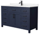 54"SGL Vanity Dark Blue, Carrara Cult. Marble Countertop, Sink, Black Trim