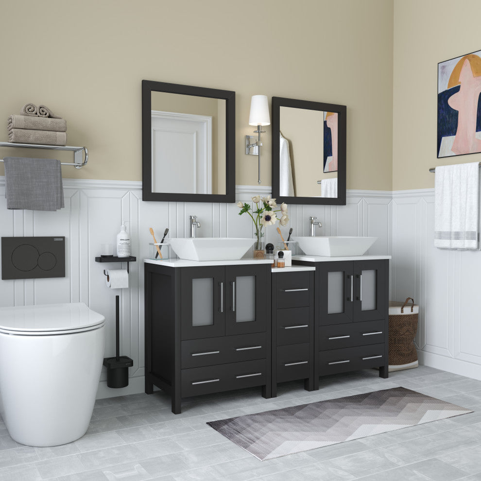 Vanity Art Bathroom Vanity Set With Sink, Espresso, 60", Standard Mirror