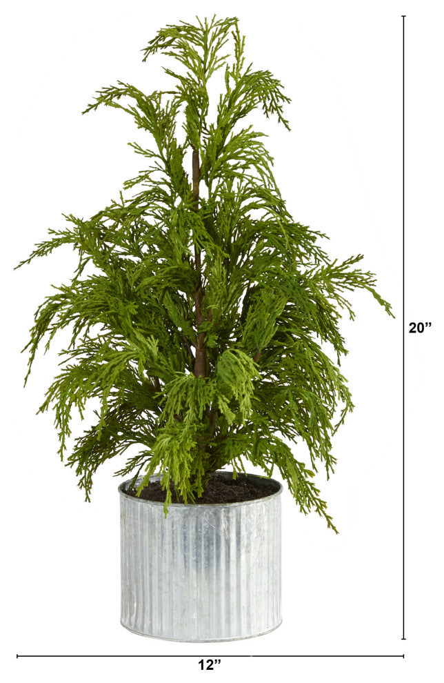 20" Cedar Pine Natural Look Artificial Tree, Decorative Planter
