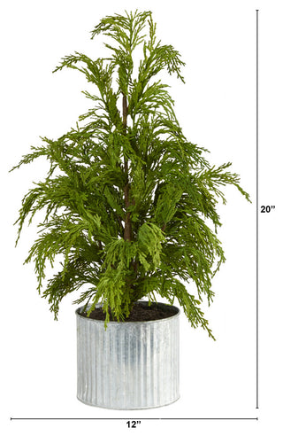 20" Cedar Pine Natural Look Artificial Tree, Decorative Planter